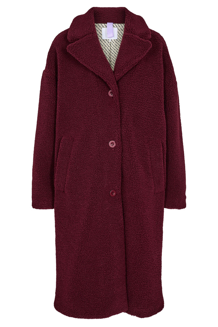 Numph Nutikka 703341 Port Royal Burgundy Red Plush Teddy Coat - Shirley Allum Boutique