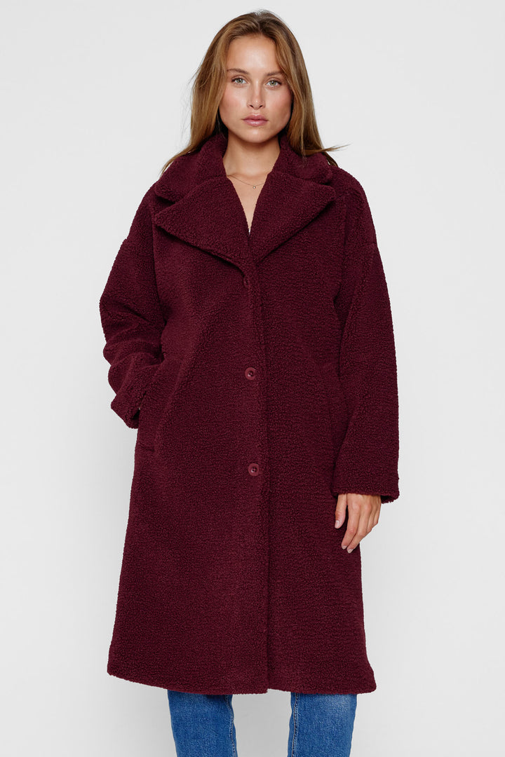 Numph Nutikka 703341 Port Royal Burgundy Red Plush Teddy Coat - Shirley Allum Boutique