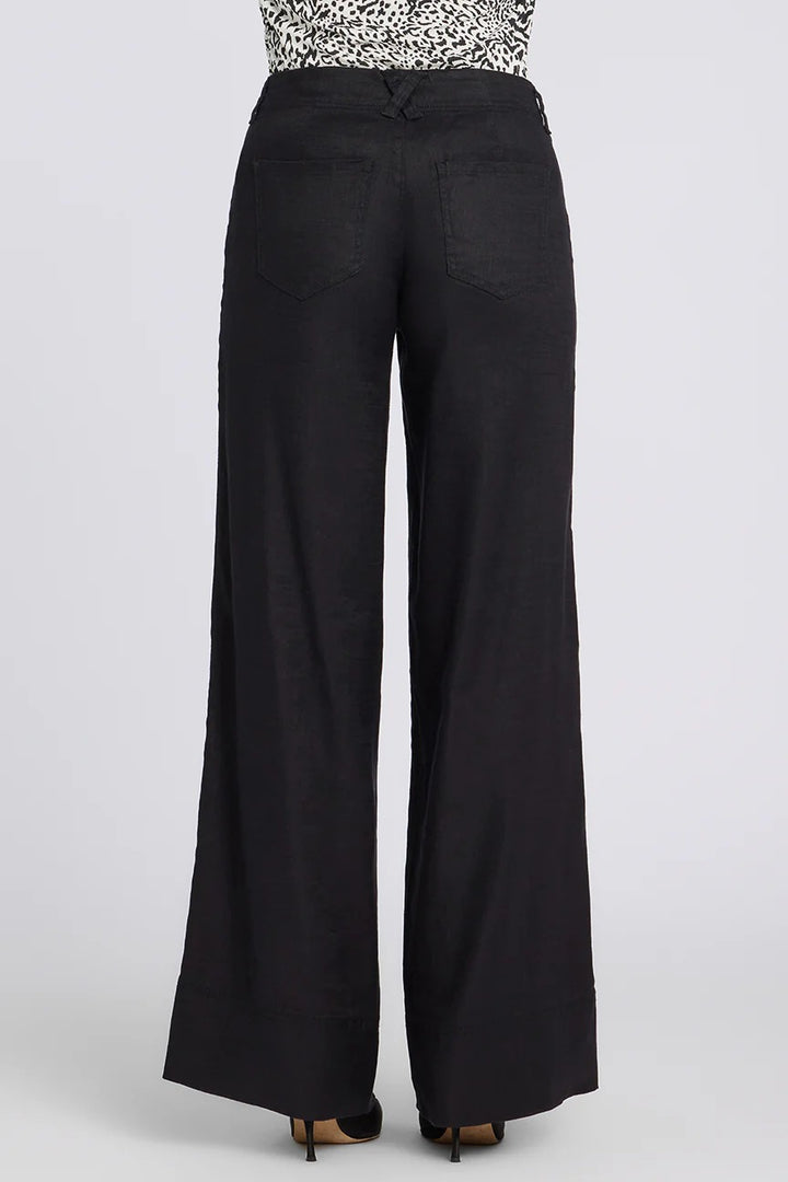 NYDJ MAKB2957 Black Linen Blend 5 Pocket Wide Leg Trousers