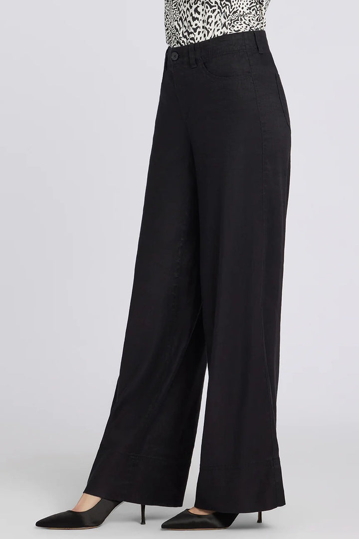 NYDJ MAKB2957 Black Linen Blend 5 Pocket Wide Leg Trousers