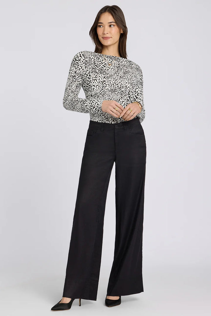 NYDJ MAKB2957 Black Linen Blend 5 Pocket Wide Leg Trousers
