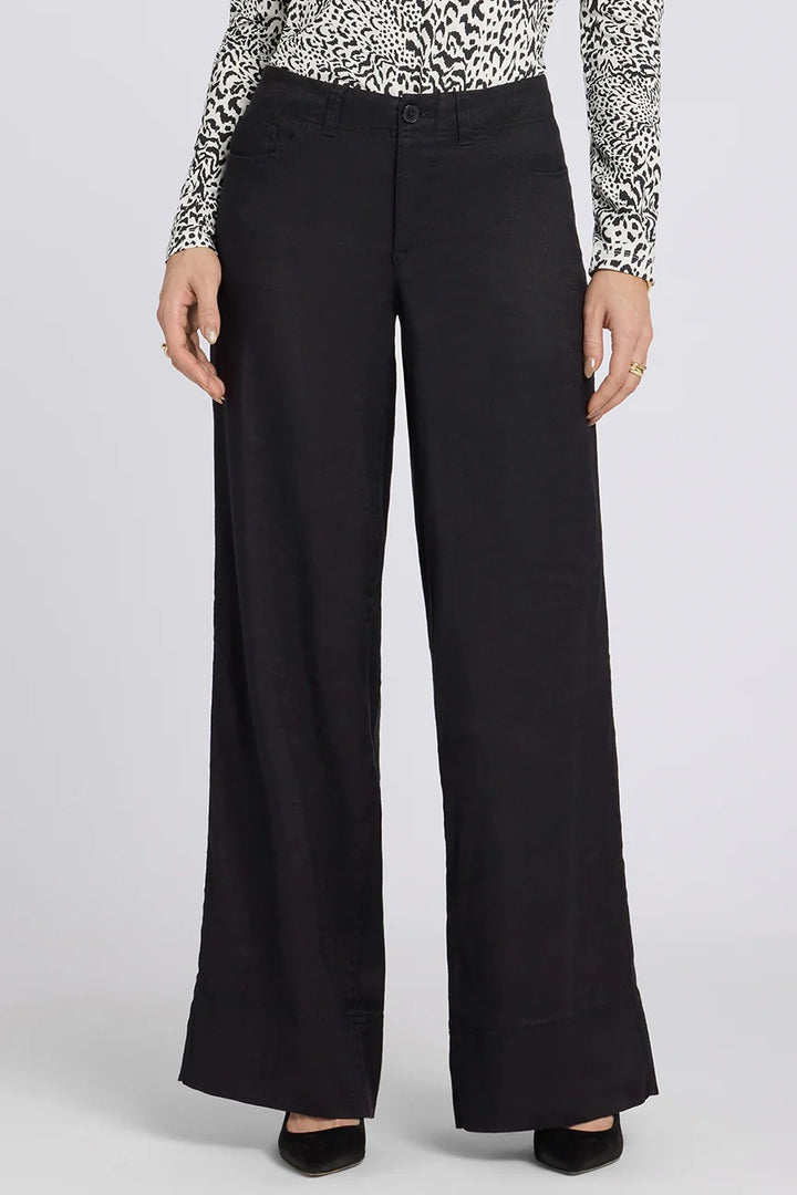 NYDJ MAKB2957 Black Linen Blend 5 Pocket Wide Leg Trousers