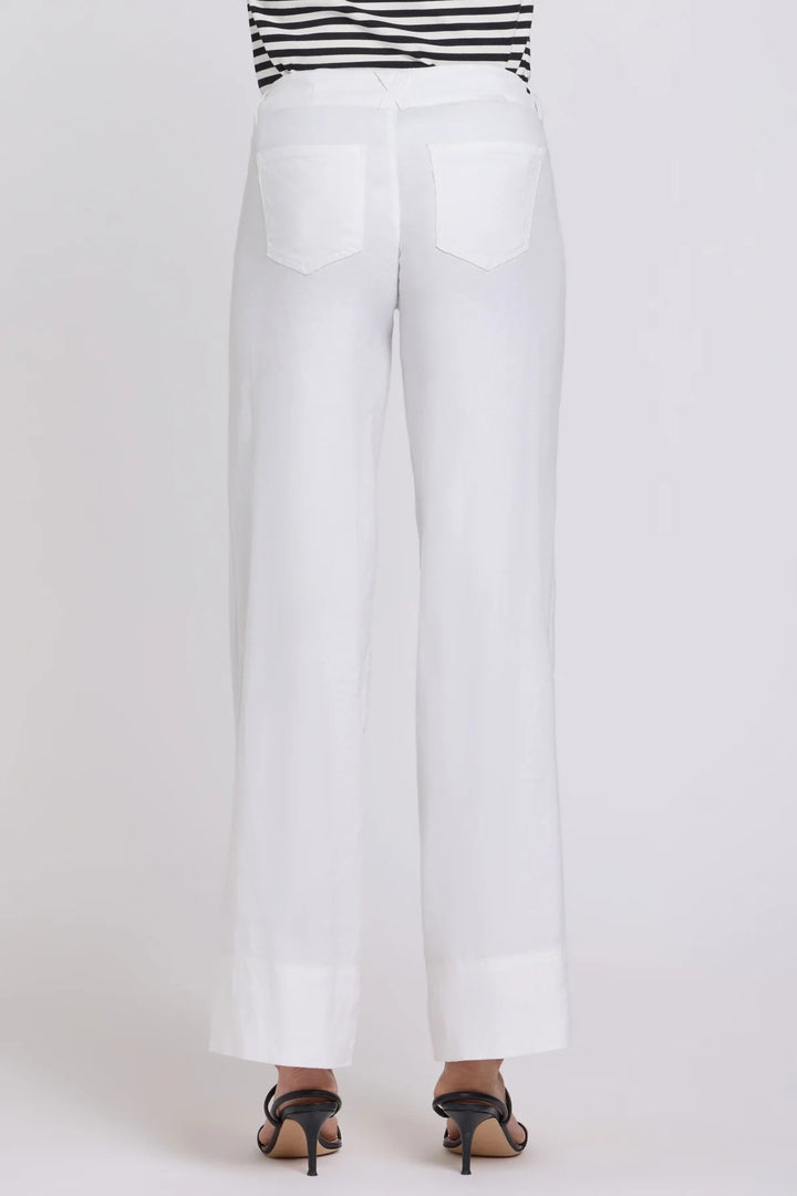 NYDJ MAKB2957 Optic White Linen Blend 5 Pocket Wide Leg Trouser
