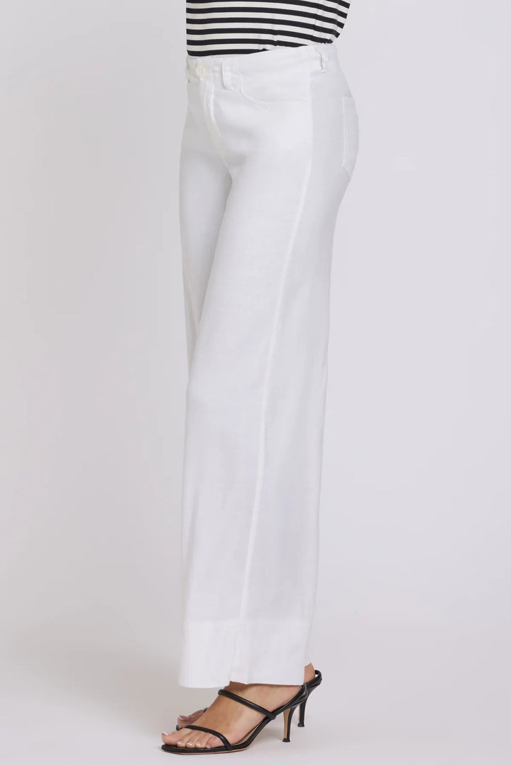 NYDJ MAKB2957 Optic White Linen Blend 5 Pocket Wide Leg Trouser