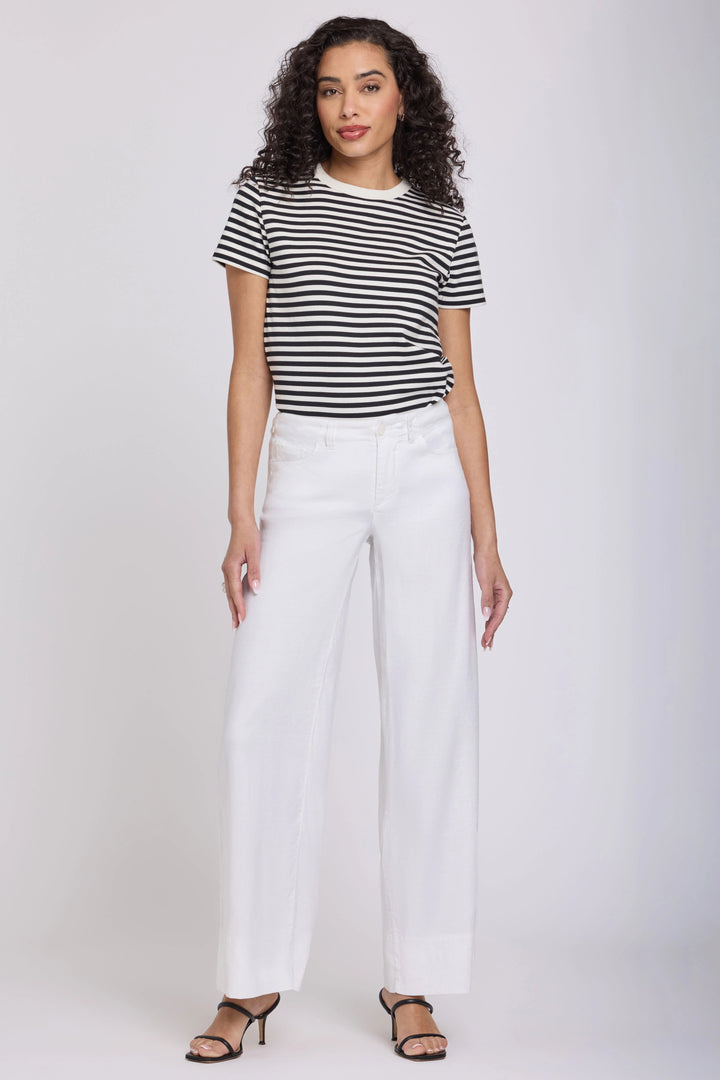 NYDJ MAKB2957 Optic White Linen Blend 5 Pocket Wide Leg Trouser