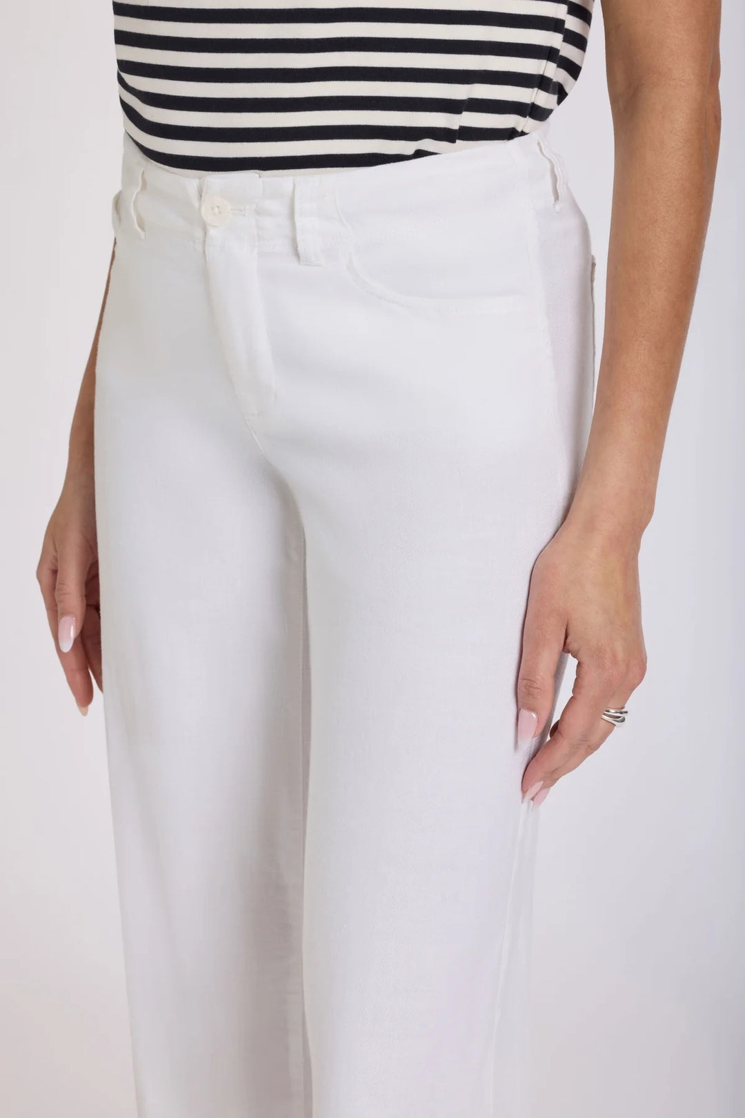 NYDJ MAKB2957 Optic White Linen Blend 5 Pocket Wide Leg Trouser