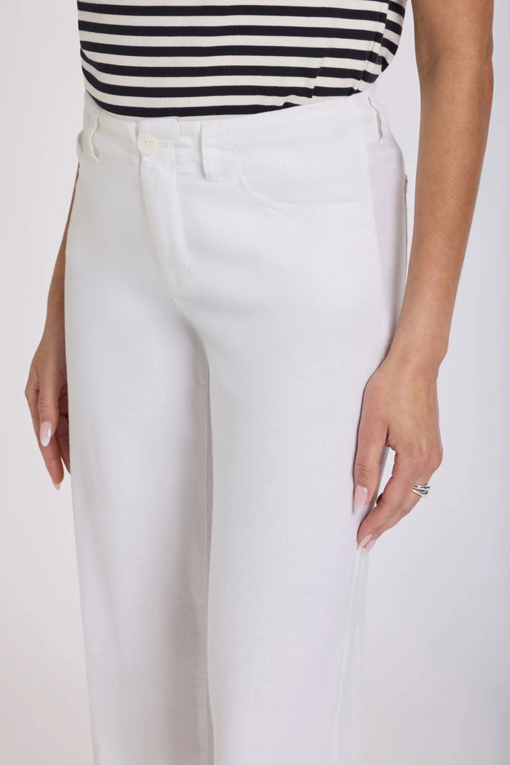 NYDJ MAKB2957 Optic White Linen Blend 5 Pocket Wide Leg Trouser