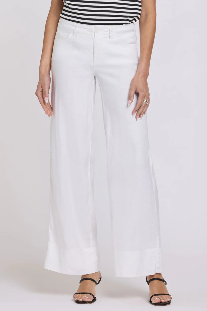 NYDJ MAKB2957 Optic White Linen Blend 5 Pocket Wide Leg Trouser