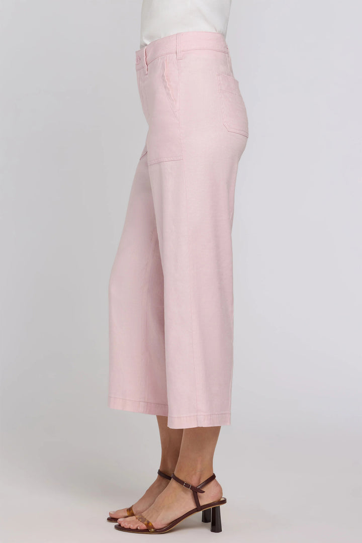 NYDJ MAKB8763 Light Lilac Wide Leg Stretch Linen Cargo Capri Pants