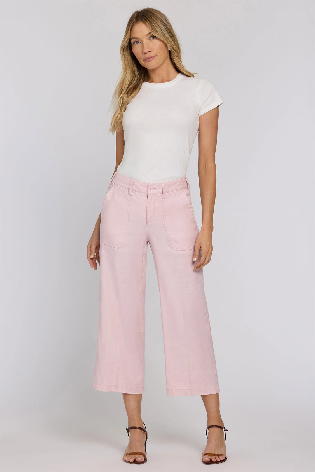 NYDJ MAKB8763 Light Lilac Wide Leg Stretch Linen Cargo Capri Pants