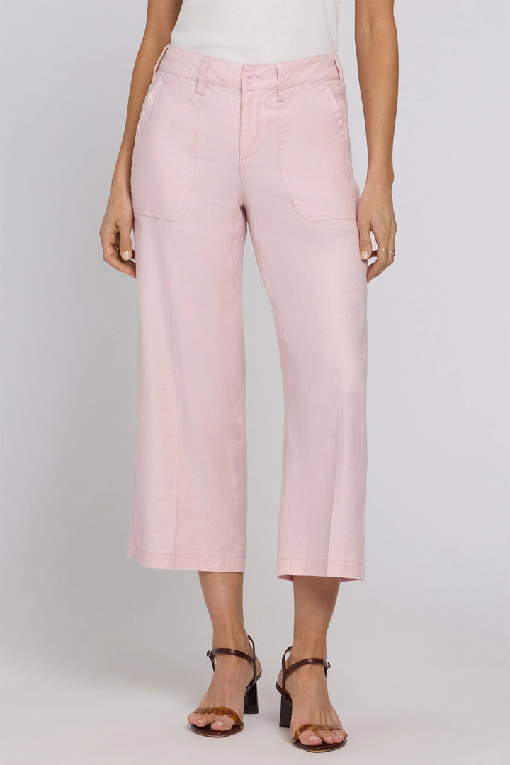 NYDJ MAKB8763 Light Lilac Wide Leg Stretch Linen Cargo Capri Pants