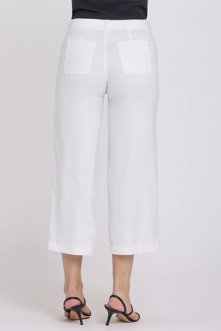 NYDJ MAKB8763 Optic White Wide Leg Linen Cargo Capri Pants