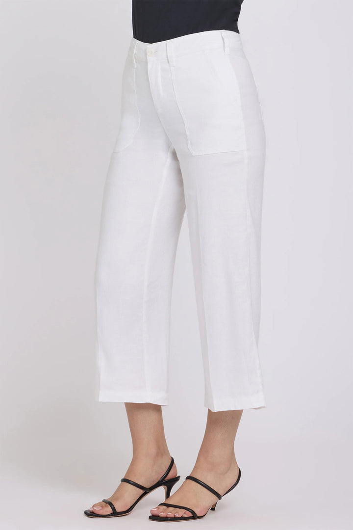 NYDJ MAKB8763 Optic White Wide Leg Linen Cargo Capri Pants
