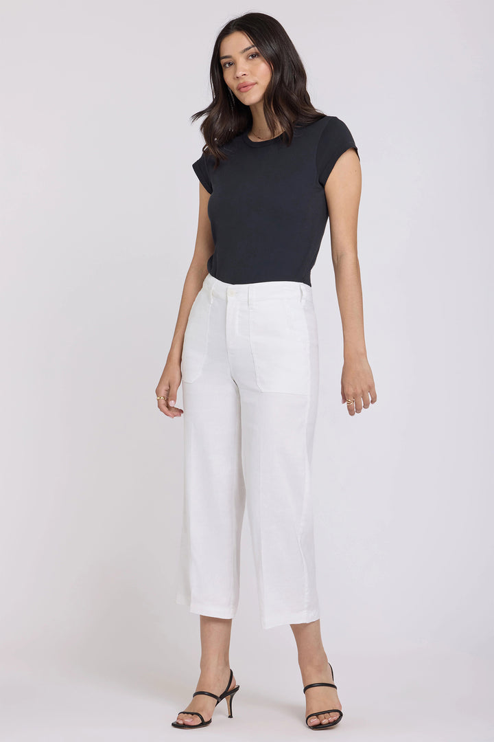 NYDJ MAKB8763 Optic White Wide Leg Linen Cargo Capri Pants