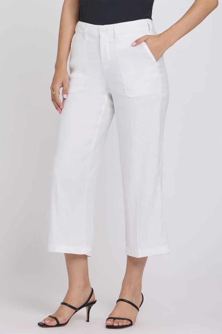 NYDJ MAKB8763 Optic White Wide Leg Linen Cargo Capri Pants