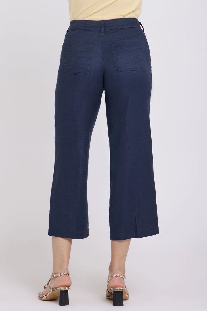 NYDJ MAKB8763 Oxford Navy Wide Leg Stretch Linen Cargo Capri Pants