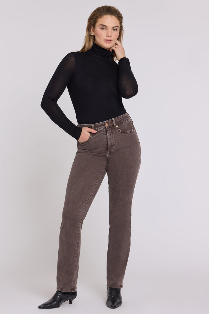 NYDJ Marilyn Retro Espresso Brown High Rise Straight Jeans MPFTMS8811 RTESP, full length front view
