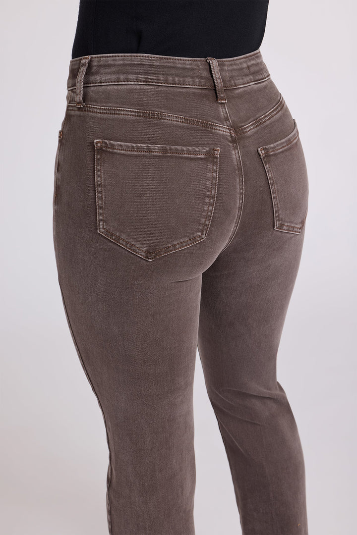 NYDJ Marilyn Retro Espresso Brown High Rise Straight Jeans MPFTMS8811 RTESP, back pocket detail