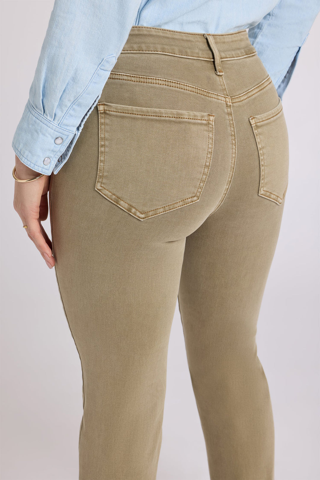 NYDJ Marilyn Retro Travertine Beige High Rise Straight Jeans MPFTMS8811 RTRTA, back pocket detail