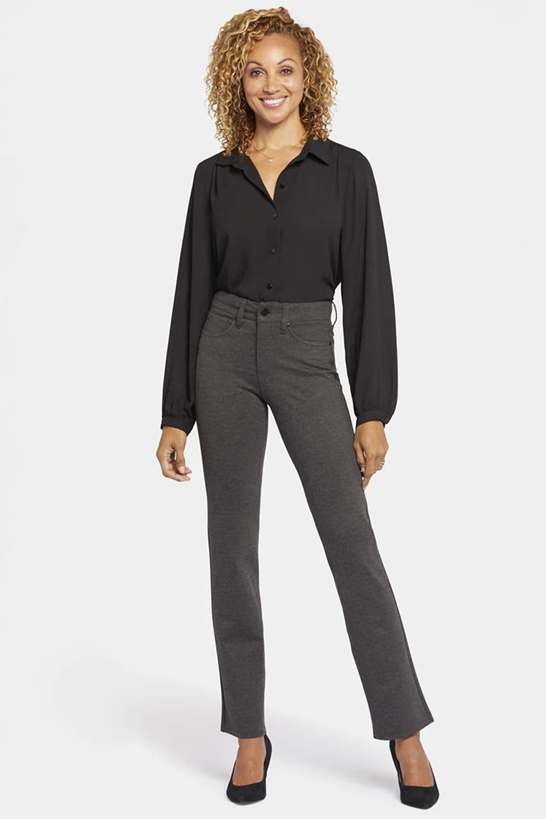NYDJ MCPPMS2299 Marilyn Charcoal Heather Straight Trousers 5422