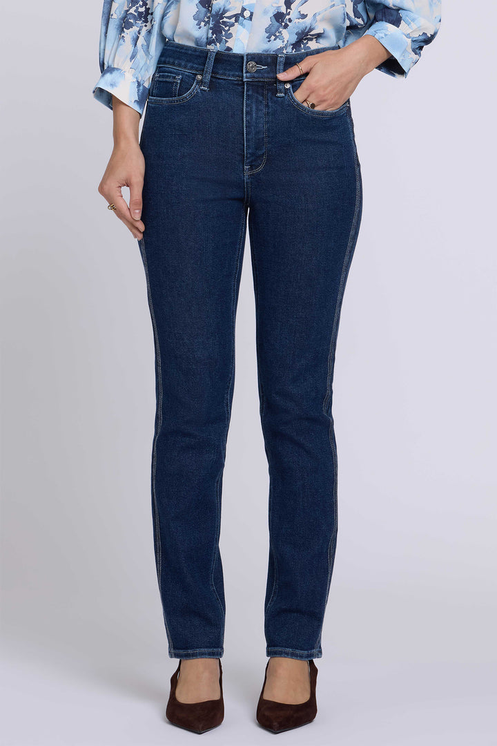 NYDJ Sheri Dark Stone Blue High Rise Slim Straight Jeans MBDDSS9501 DRKST, front view