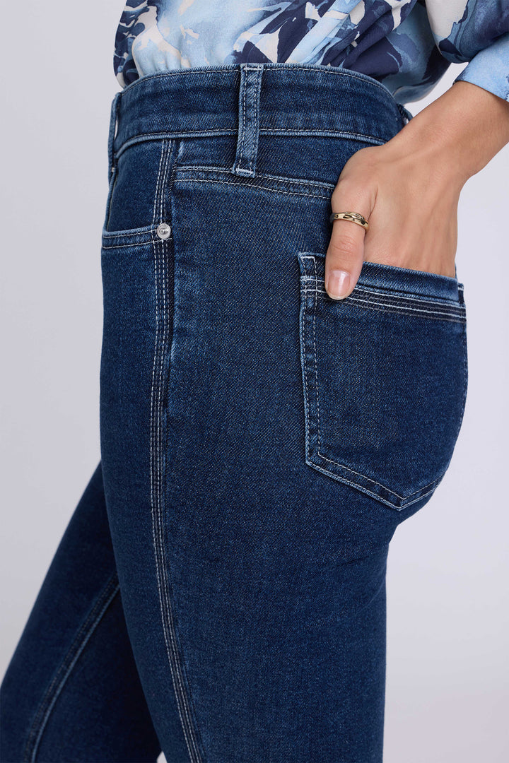 NYDJ Sheri Dark Stone Blue High Rise Slim Straight Jeans MBDDSS9501 DRKST, back pocket detail