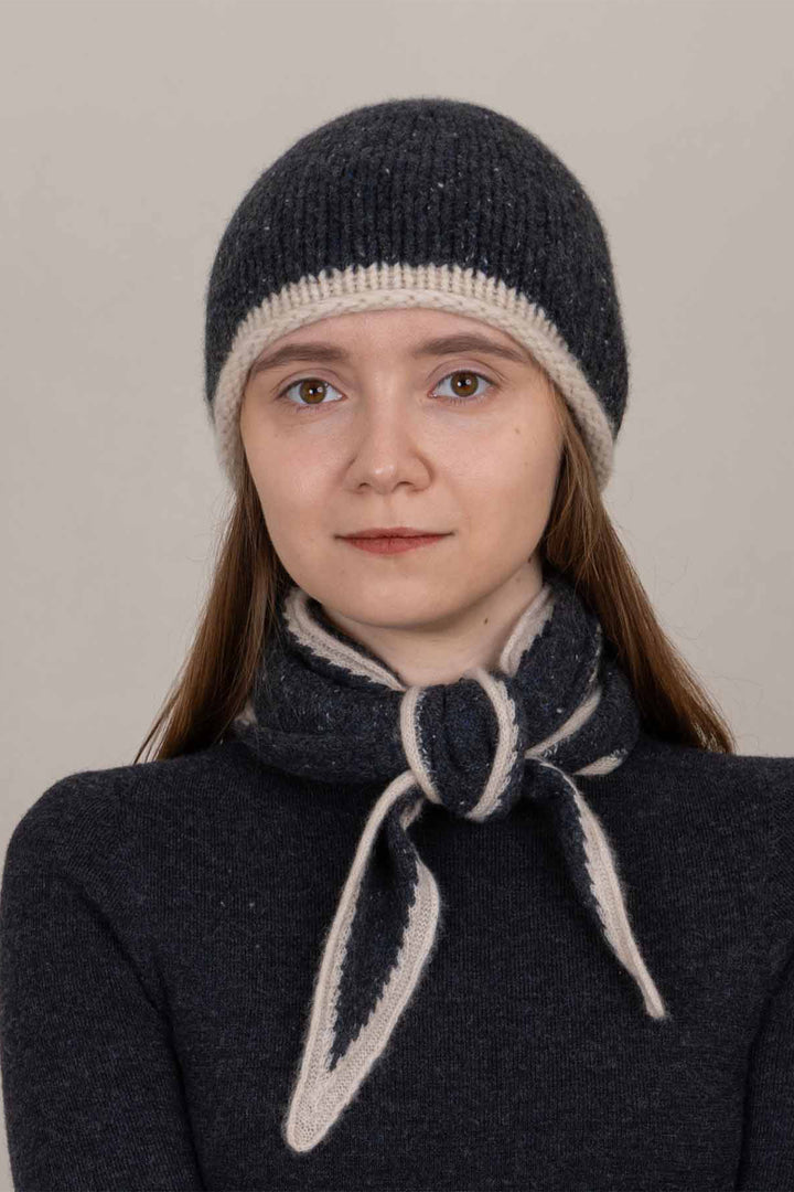 Oats &amp; Rice Austen Charcoal Grey Cashmere Scarf OR25-NS02, styled with a matching beanie