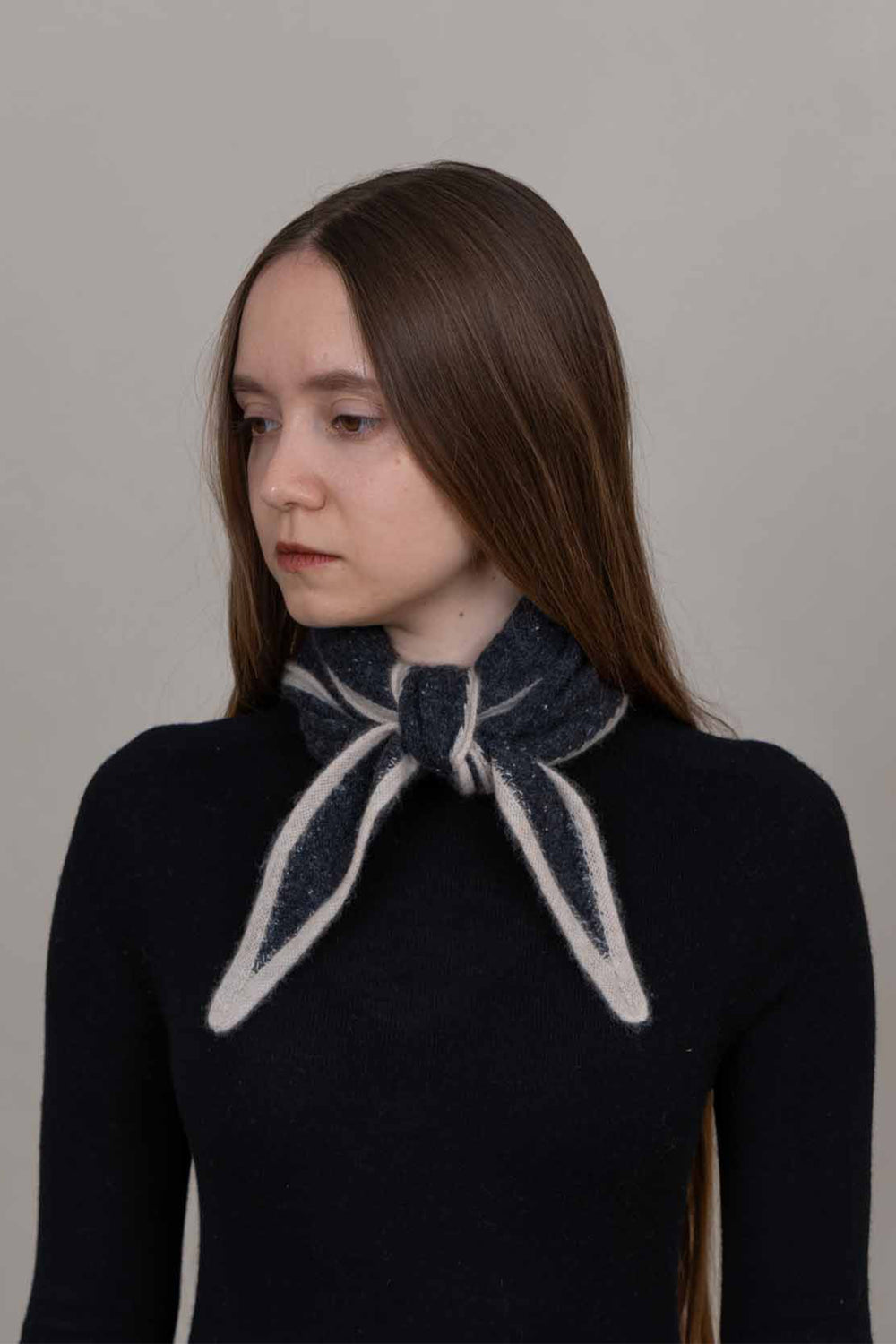 Oats & Rice Austen Charcoal Grey Cashmere Scarf OR25-NS02, worn, front view
