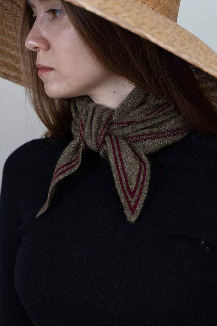 Oats &amp; Rice Bronte Green Cashmere Scarf OR25-NS01, worn, three-quarter view