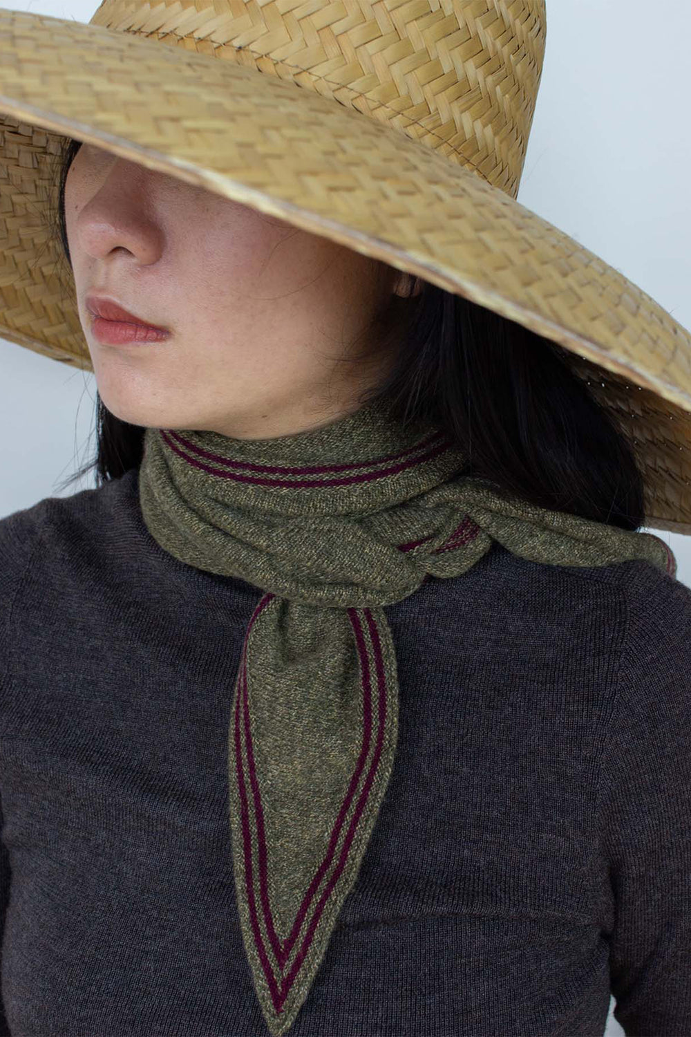 Oats & Rice Bronte Green Cashmere Scarf OR25-NS01, worn, side view