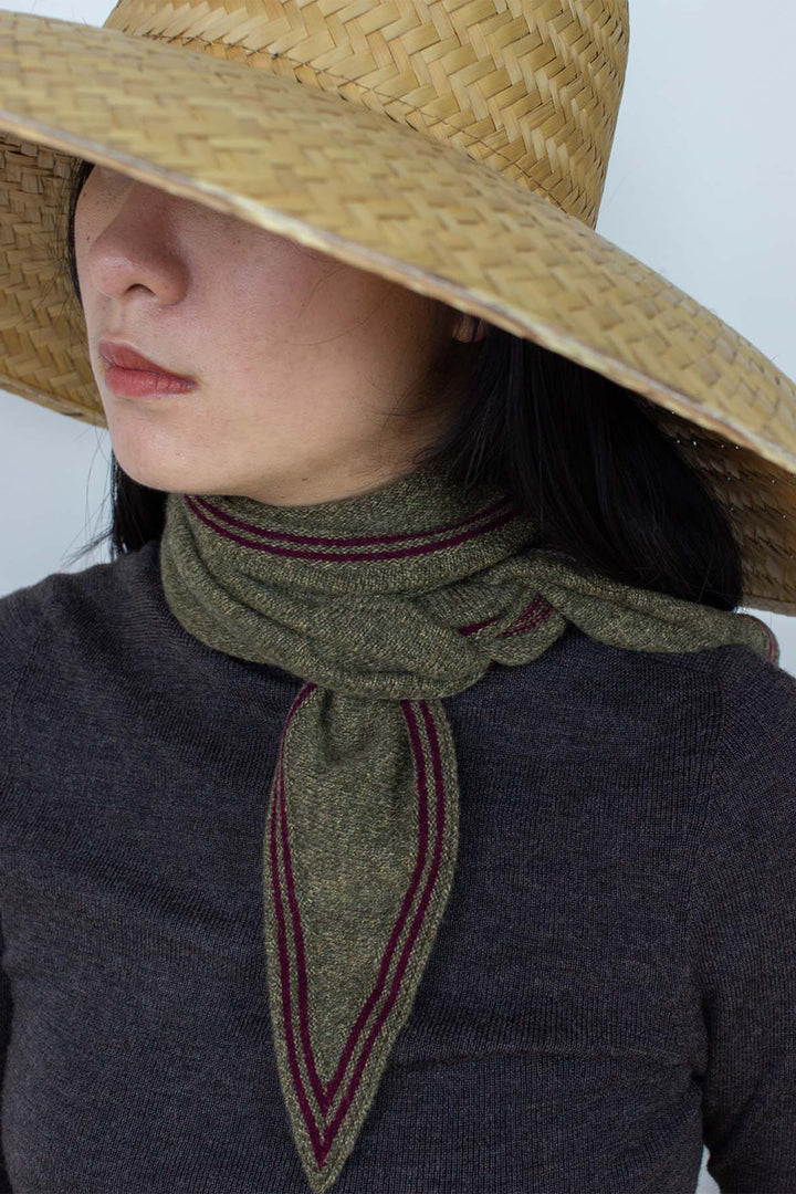 Oats &amp; Rice Bronte Green Cashmere Scarf OR25-NS01, worn, side view