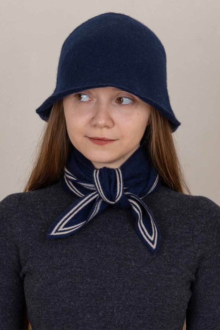 Oats &amp; Rice Bronte Navy Cashmere Scarf OR25-NS01, worn, front view