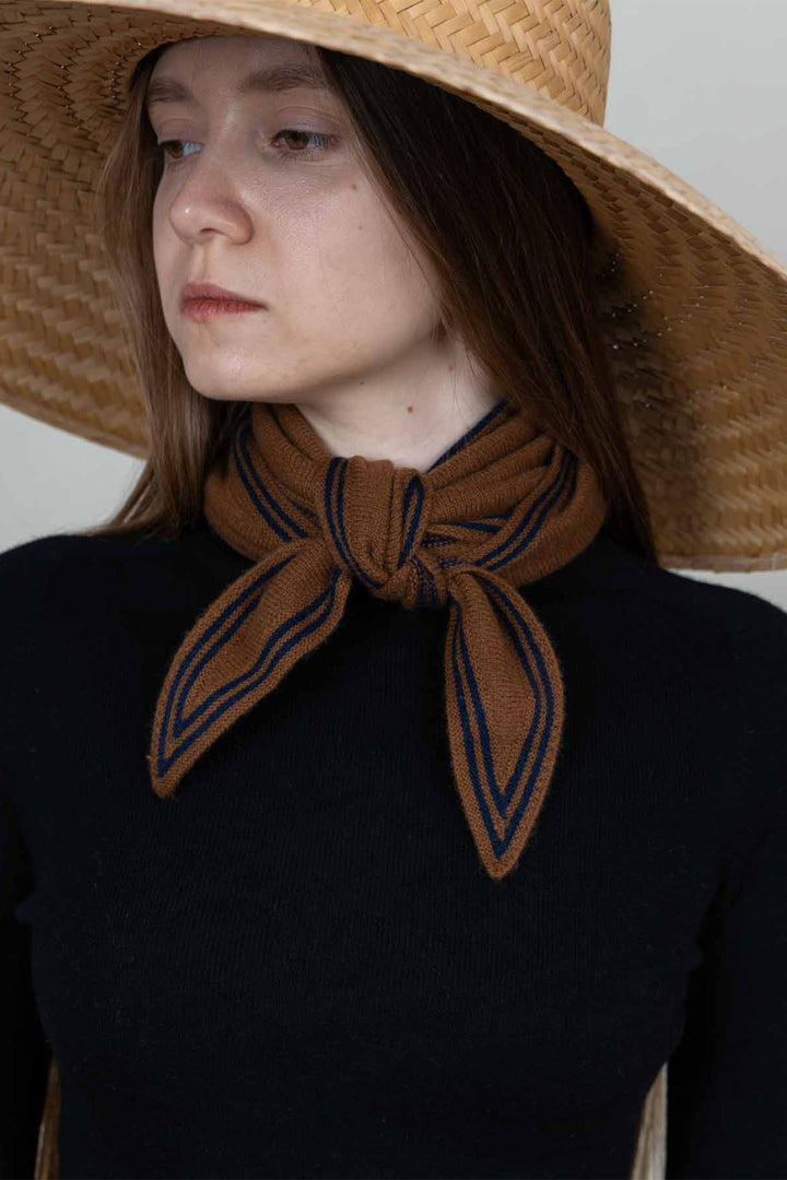 Oats &amp; Rice Bronte Tawny Brown Cashmere Scarf OR25-NS01, worn, front view