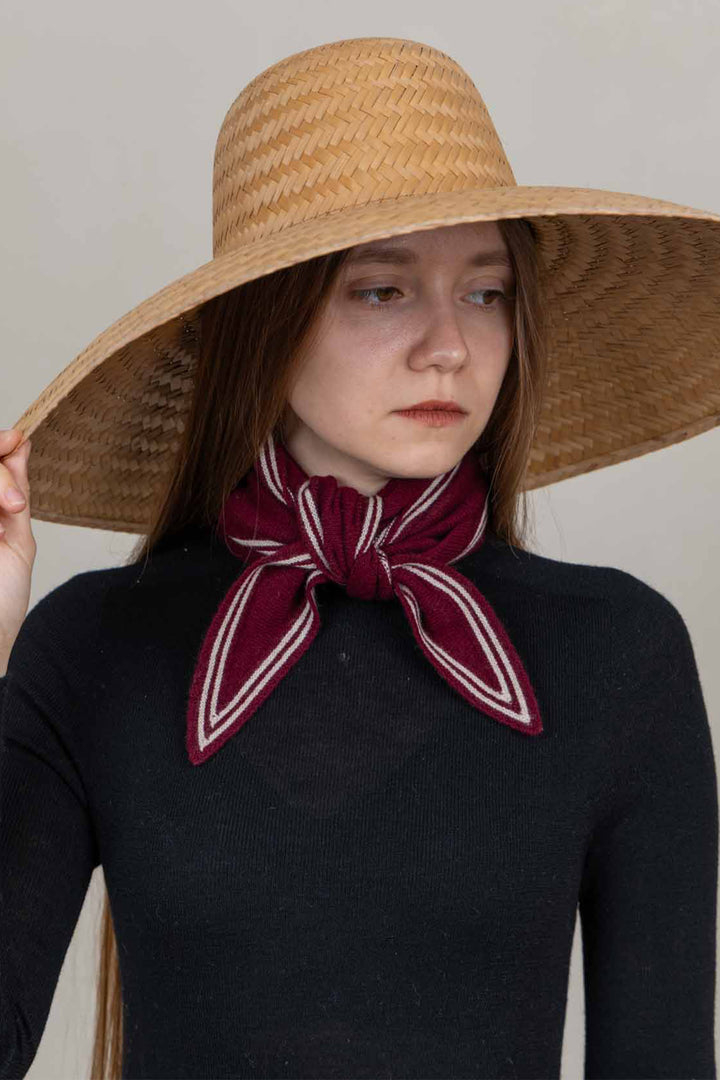 Oats &amp; Rice Bronte Wine Red Cashmere Scarf OR25-NS01, worn, front view