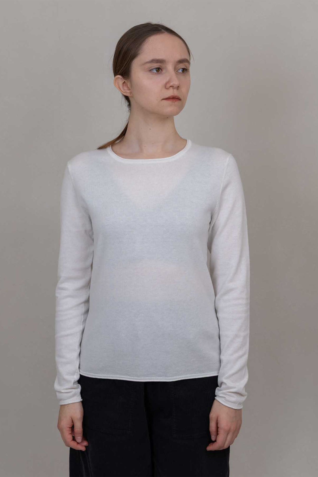 Oats &amp; Rice Elmer Ivory White Cashmere Cotton Top OR26-C04, worn, front view