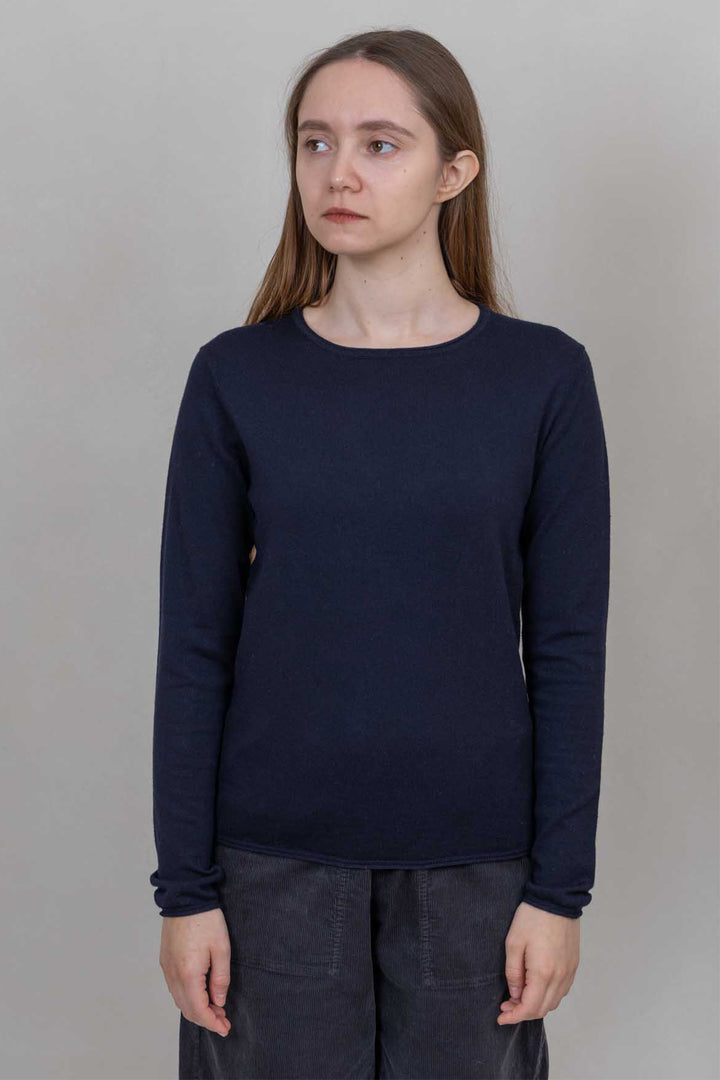 Oats &amp; Rice Elmer Navy Cashmere Cotton Top OR26-C04, worn, front view