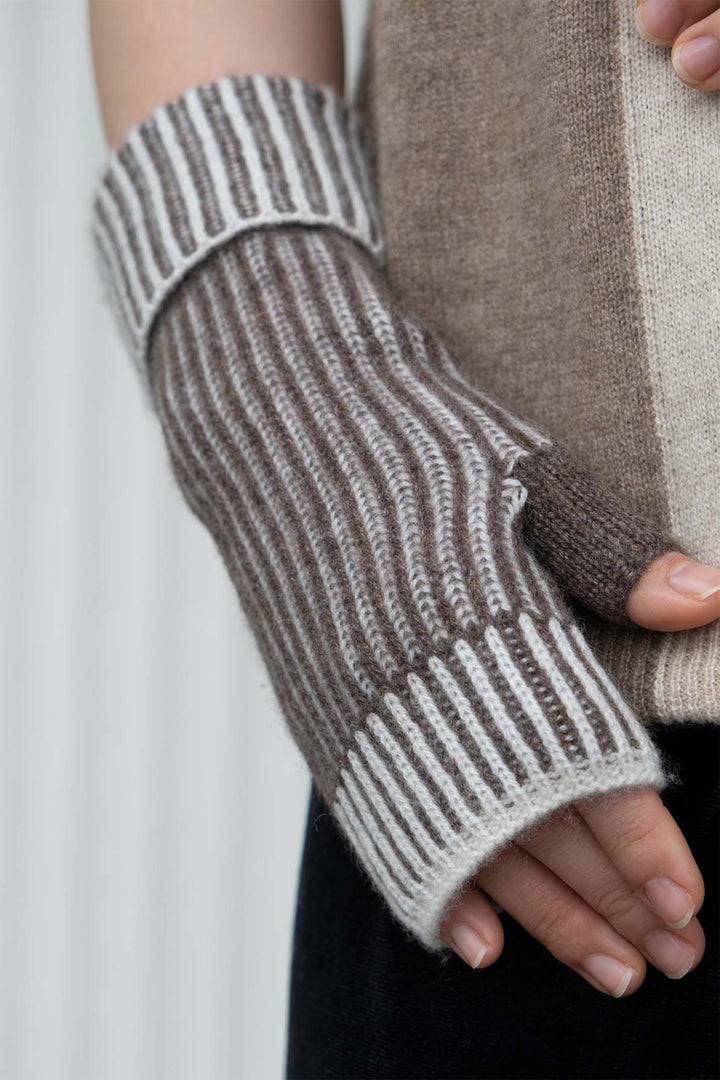 Oats &amp; Rice Marine Brown Cashmere Hand Warmer Gloves OR25-G03, worn, side view
