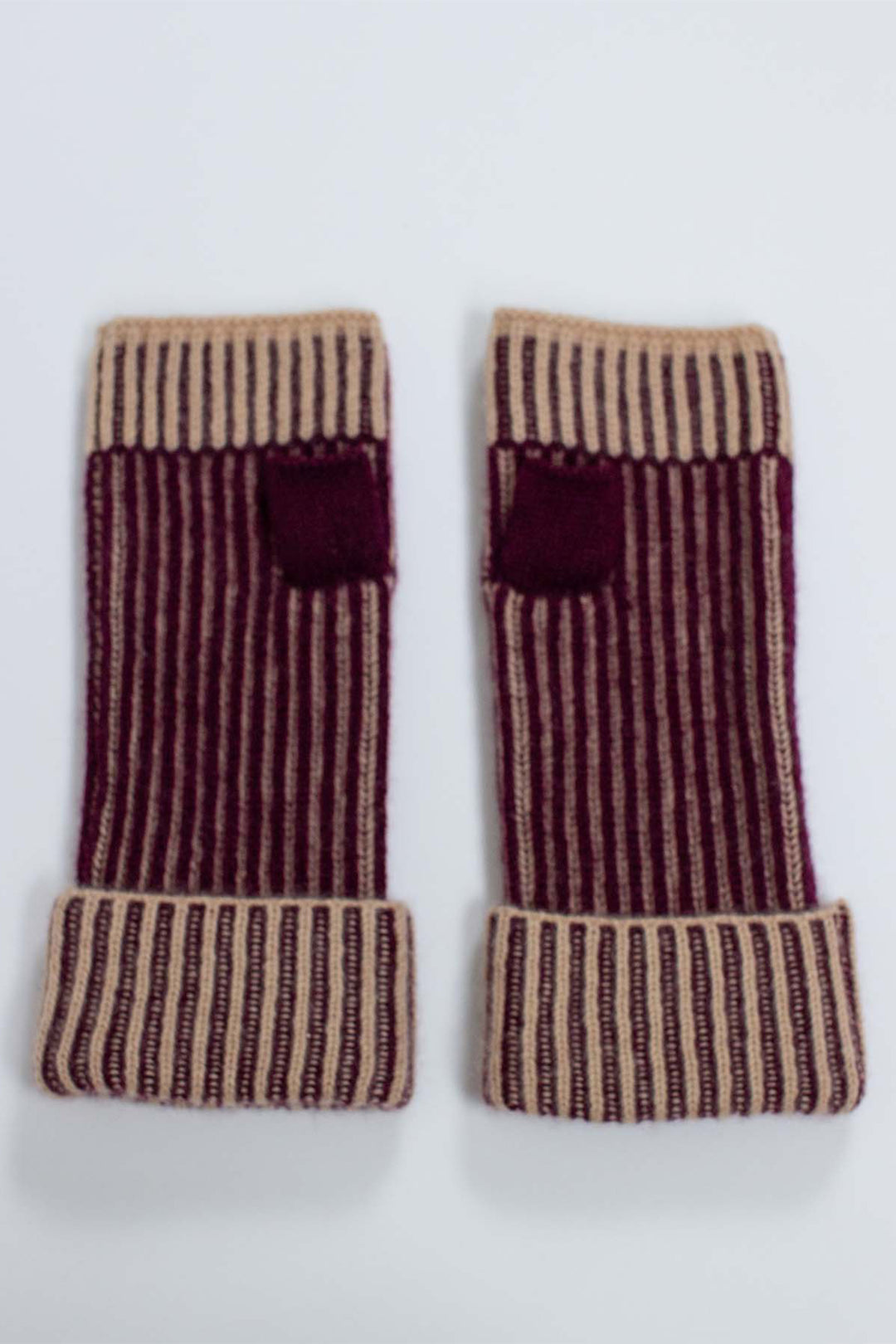 Oats &amp; Rice Marine Wine Red Cashmere Hand Warmer Gloves OR25-G03, flat lay of the pair