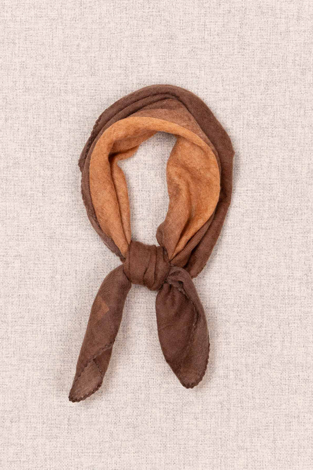 Oats &amp; Rice Muse Apricot Orange Cashmere Foulard Scarf OR26-WNS03, tied flat lay