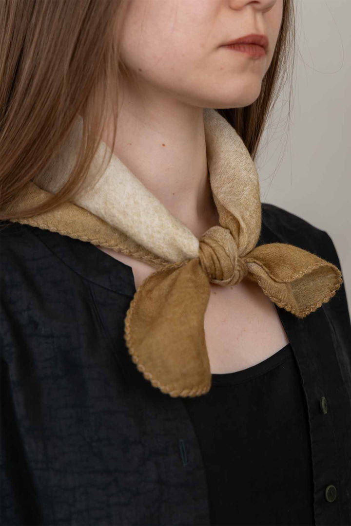 Oats &amp; Rice Muse Butter Yellow Cashmere Foulard Scarf OR26-WNS03, knot detail