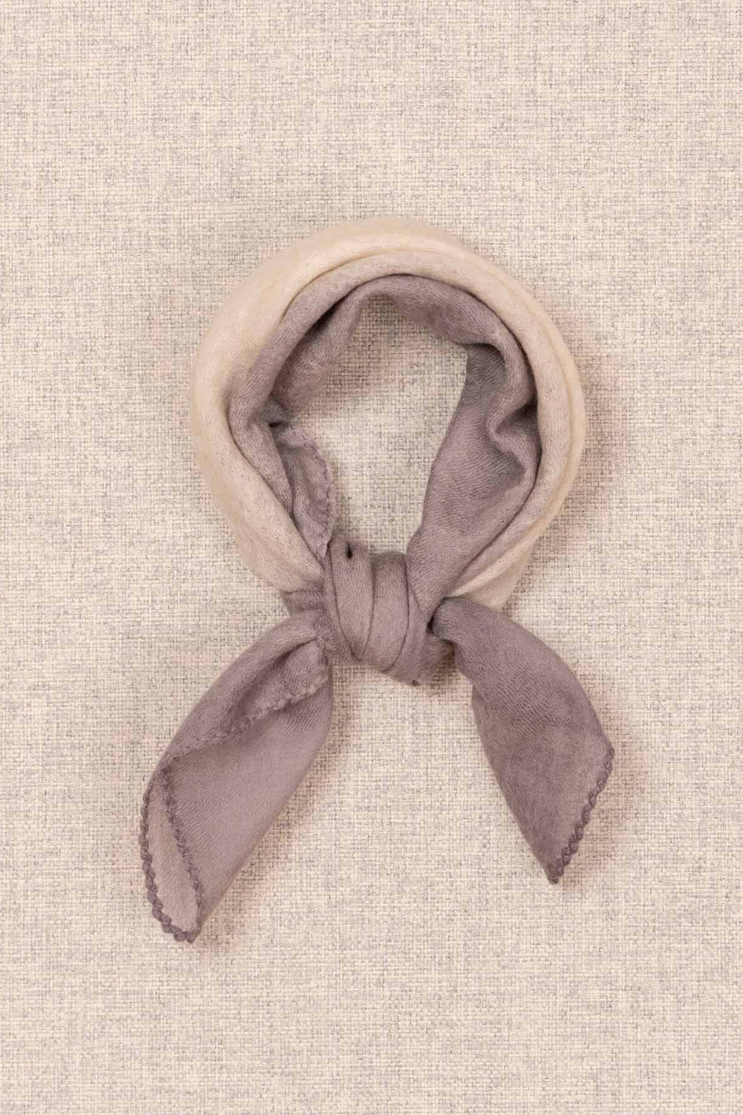 Oats &amp; Rice Muse Grey Cashmere Foulard Scarf OR26-WNS03, tied flat lay