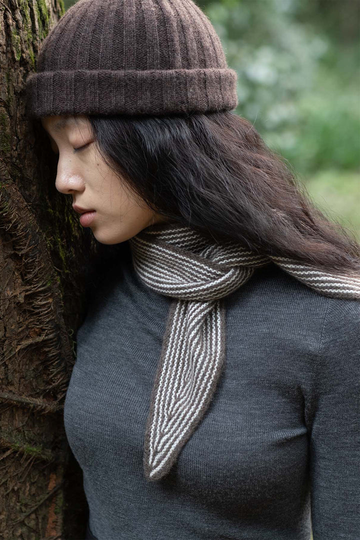Oats &amp; Rice Sailor Brown Cashmere Scarf OR25-NS03, styled outdoors