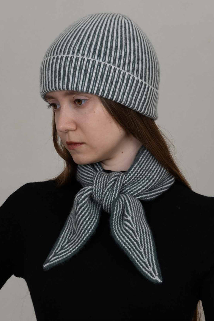 Oats &amp; Rice Sailor Green Cashmere Scarf OR25-NS03, worn, front view