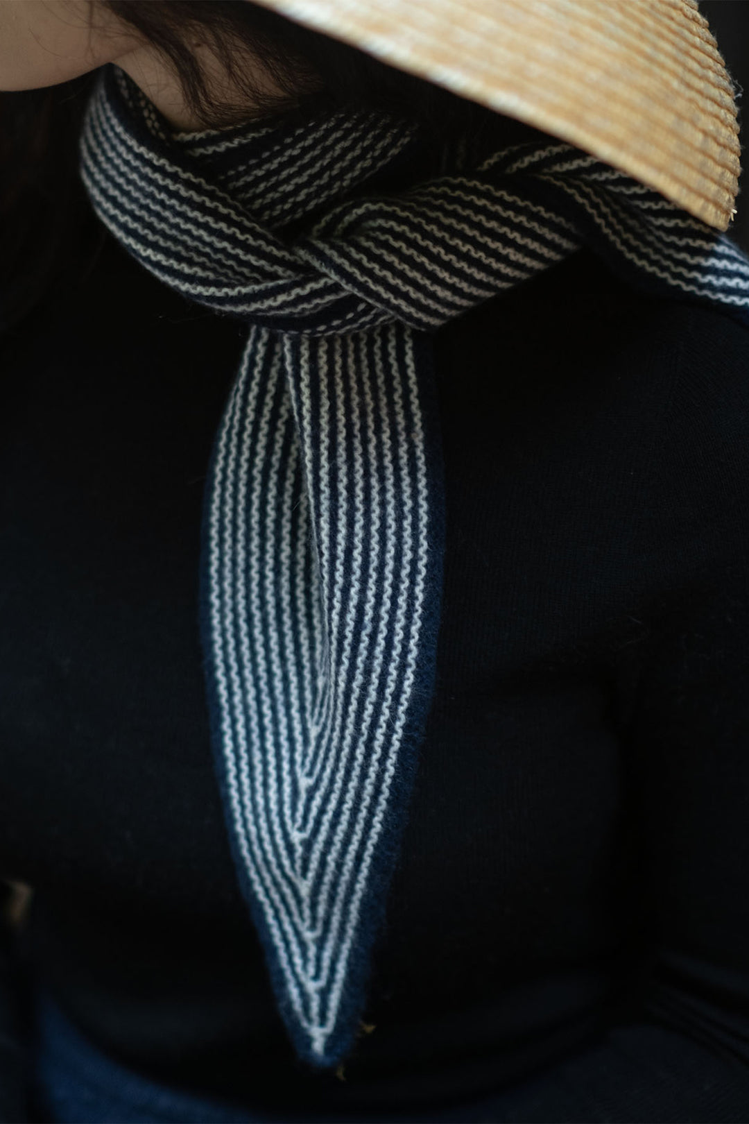 Oats &amp; Rice Sailor Navy Cashmere Scarf OR25-NS03, rib detail