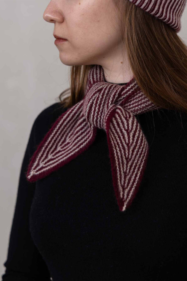 Oats &amp; Rice Sailor Wine Red Cashmere Scarf OR25-NS03, worn, side view