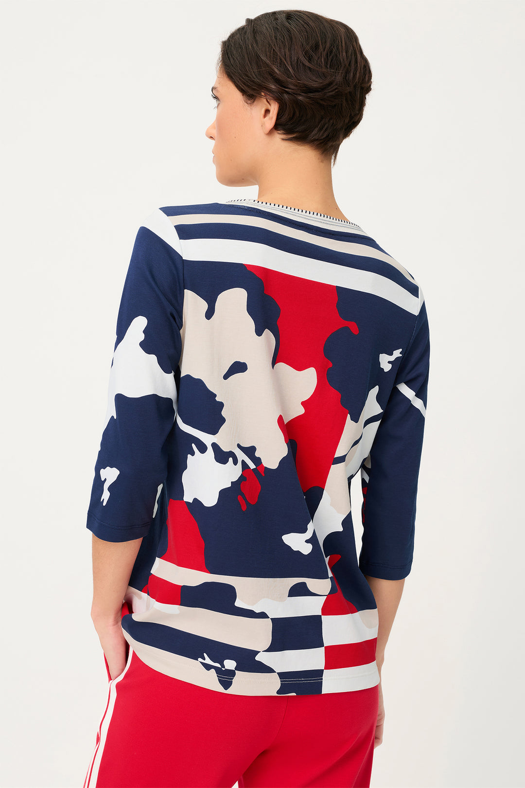 Olsen 11105333 40173 Ink Blue Print Long Sleeved T-Shirt