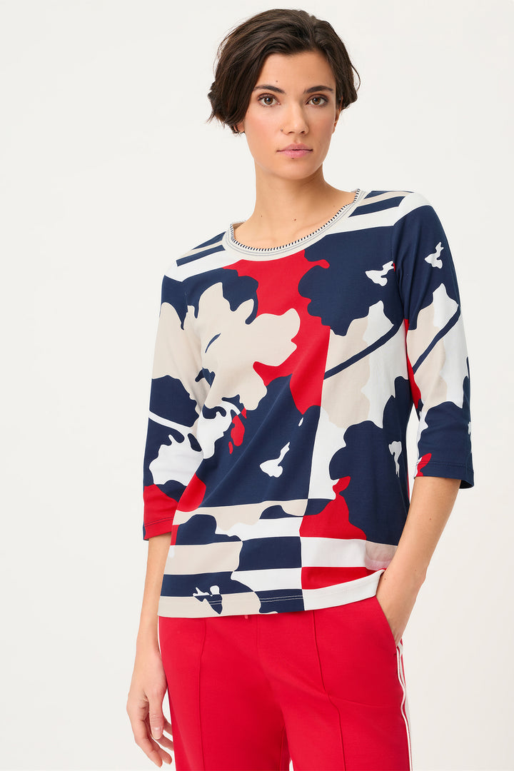 Olsen 11105333 40173 Ink Blue Print Long Sleeved T-Shirt