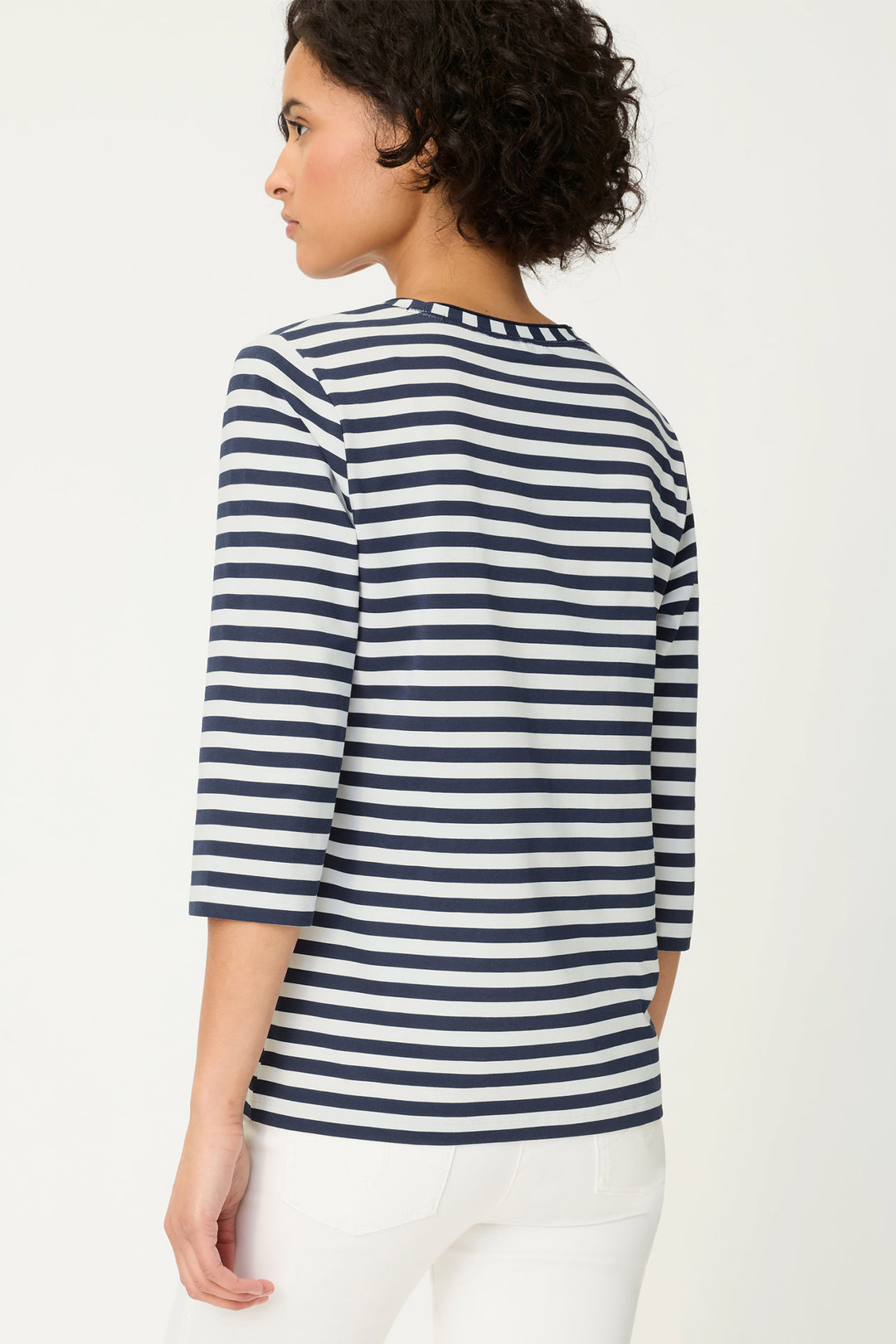 Olsen 11105335 40173 Ink Blue Stripe 3/4 Sleeve T-Shirt