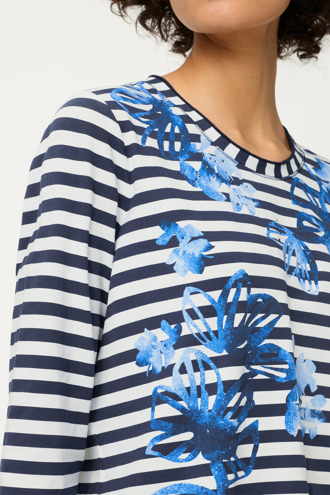 Olsen 11105335 40173 Ink Blue Stripe 3/4 Sleeve T-Shirt