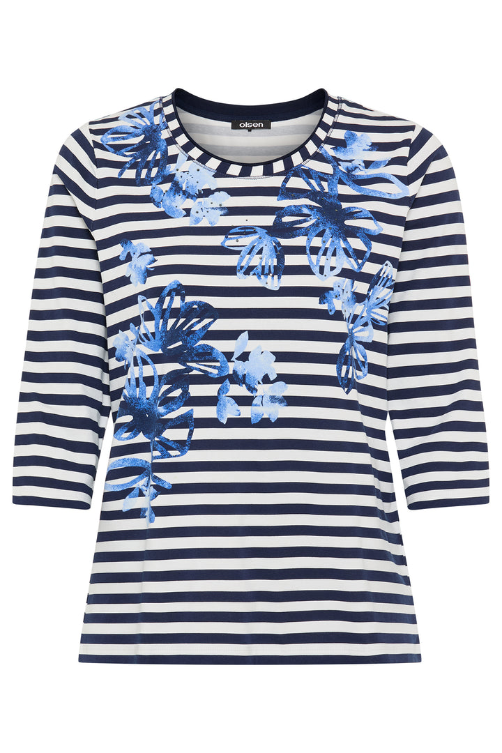 Olsen 11105335 40173 Ink Blue Stripe 3/4 Sleeve T-Shirt